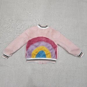 Pink Faux Fur Bomber Jacket with Rainbow Design by Hannah Banana - Girls 6x
